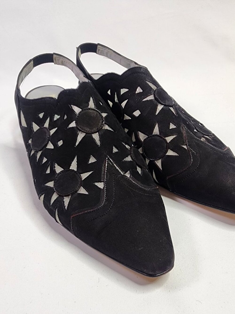 Bruno Melli Vintage Black Suede Cutout Slingback Heels Made in Italy Size 9.5